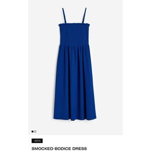 H&M Smocked Bodice Midi Dress Cobalt Blue Spaghetti Strap Sundress Summer
